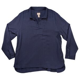 Chico’s Navy Blue Tunic Top Women’s XL V-Neck Long Sleeve Casual Boho